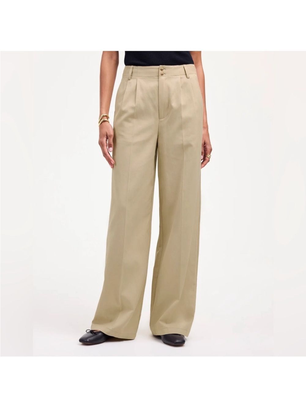 Madewell Harlow Wide Leg Pleated Trousers - Beige